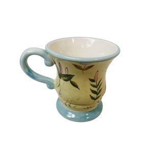 Capriware‎ Coffee Mug  Handpainted Floral Pedestal Fluted 4 1/2 " X 4